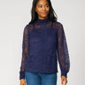 Lace Mock Neck Top In The Navy