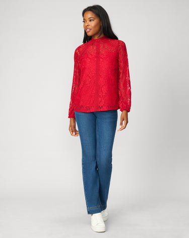 Lace Trim Mock Neck Top