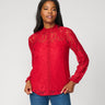 Lace Trim Mock Neck Top Equestrian Red