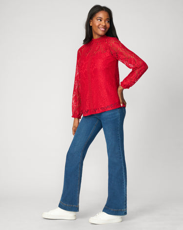 Lace Trim Mock Neck Top