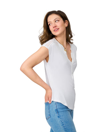 Braided Crochet Trim Pleated Top