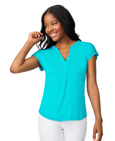 Braided Crochet Trim Pleated Top