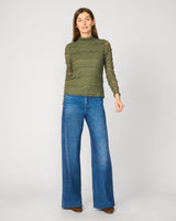 Ruffle Lace Stretch Mock Neck Top