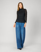 Ruffle Lace Stretch Mock Neck Top