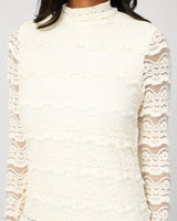 Ruffle Lace Stretch Mock Neck Top