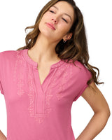 Embroidered Henley Top