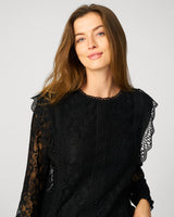Boho Ruffle & Crochet Trim Lace Top Jet Black