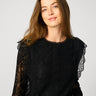 Boho Ruffle & Crochet Trim Lace Top Jet Black