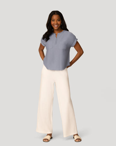 Textured Split Neck Relaxed Top