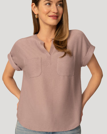 Textured Split Neck Relaxed Top