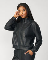 Coated Yummy Cropped Bomber Jacket Jet Black