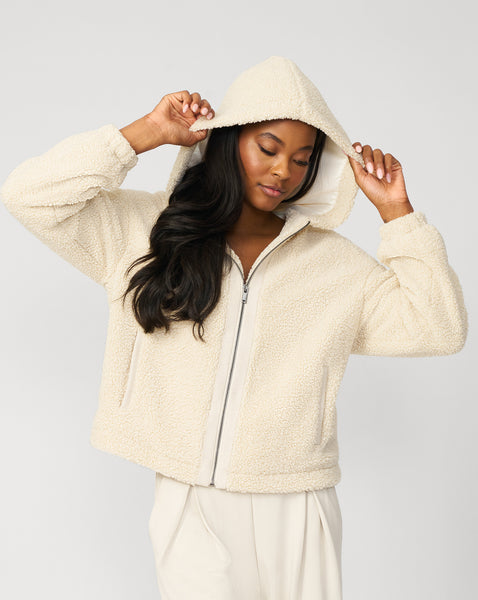 Cable & Gauge Cozy Sherpa Zip Hoodie for Women | Soft Textured Zip Up