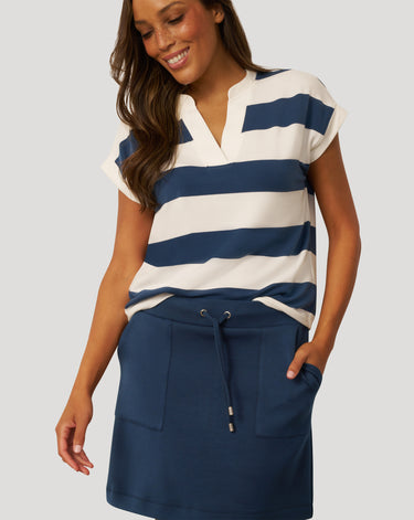 Striped Split Neck Skort Set