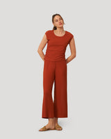 Rib Side Shirred Top and Wide Leg Set