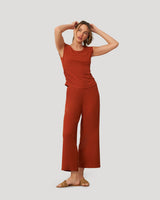Rib Side Shirred Top and Wide Leg Set