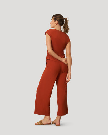 Rib Side Shirred Top and Wide Leg Set