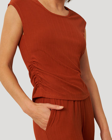 Rib Side Shirred Top and Wide Leg Set