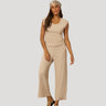 Rib Side Shirred Top and Wide Leg Set