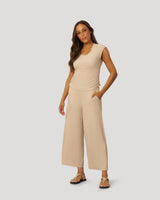 Rib Side Shirred Top and Wide Leg Set