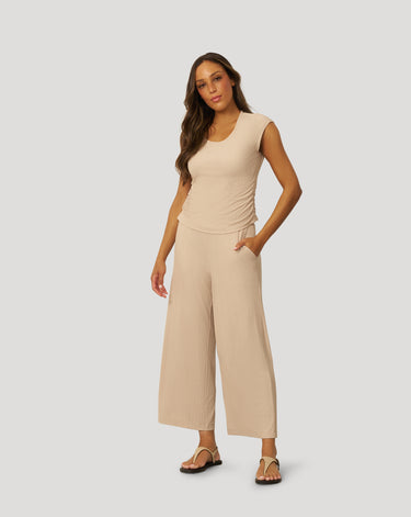 Rib Side Shirred Top and Wide Leg Set