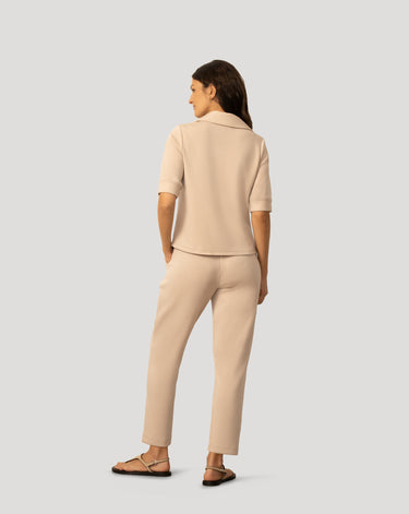 Rib Collar Polo Top and Capri Pant Set