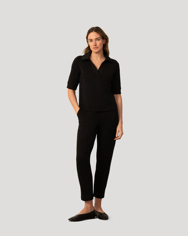Rib Collar Polo Top and Capri Pant Set