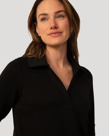 Rib Collar Polo Top and Capri Pant Set