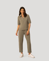 Rib Collar Polo Top and Capri Pant Set
