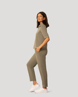 Rib Collar Polo Top and Capri Pant Set