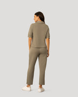 Rib Collar Polo Top and Capri Pant Set