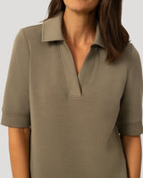 Rib Collar Polo Top and Capri Pant Set