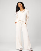 Grommet Detail Top & Wide Leg Pant Lounge Set Whitecap Grey