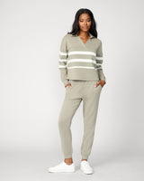 Striped Polo & Jogger Lounge Set Vetiver & Whitecap Grey