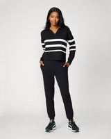 Striped Polo & Jogger Lounge Set Jet Black & Whitecap Grey