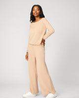 Boat Neck Top & Wide Leg Pant Lounge Set Warm Taupe