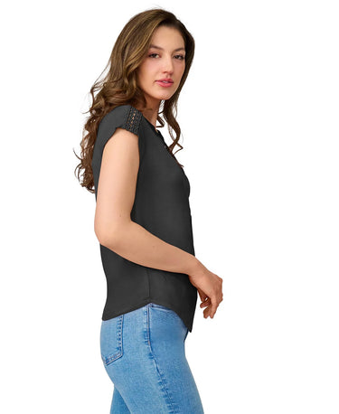 Braided Crochet Trim Pleated Top