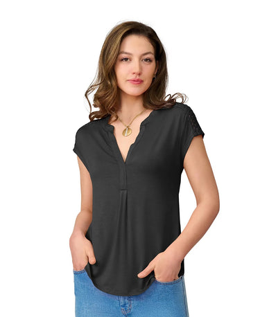 Braided Crochet Trim Pleated Top