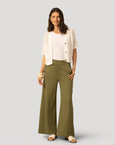 Wide Leg Ponte Pant with Snap Pockets