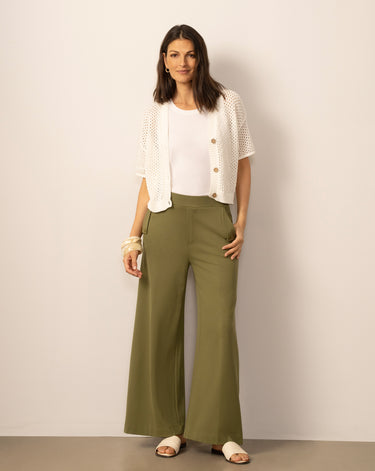 Wide Leg Ponte Pant with Snap Pockets