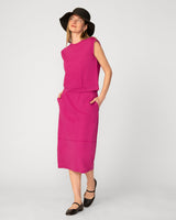 Lightweight Curved Midi Skirt with Pockets