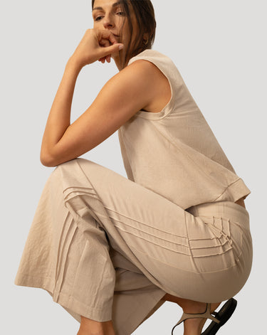 Pintuck Wide Leg Cotton Lawn Pant