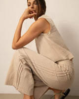 Pintuck Wide Leg Cotton Lawn Pant