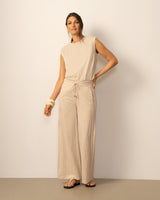 Pintuck Wide Leg Cotton Lawn Pant