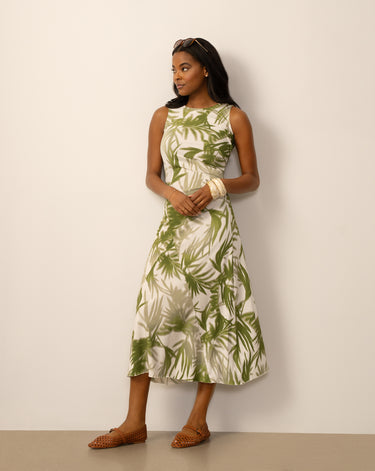 Printed Side Ruched Midi Dress