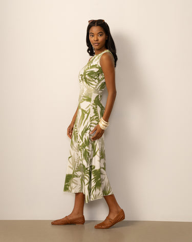 Printed Side Ruched Midi Dress