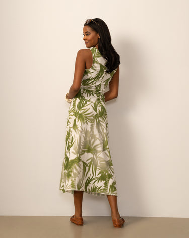 Printed Side Ruched Midi Dress