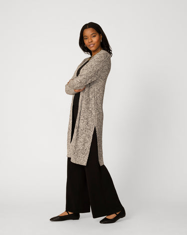 Textured Open Front Long Cardigan