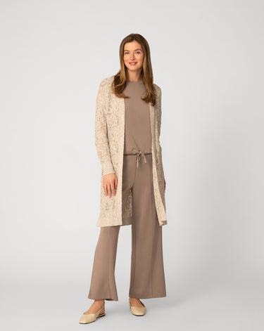 Textured Open Front Long Cardigan