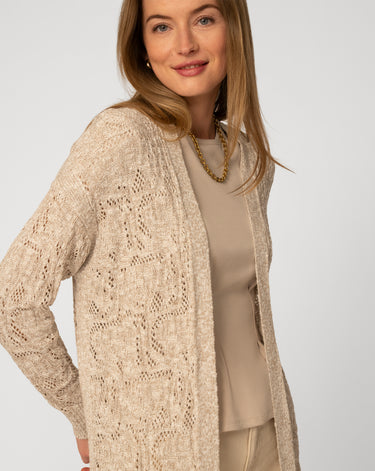 Textured Open Front Long Cardigan