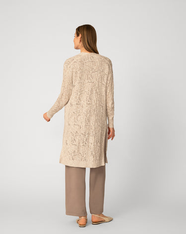 Textured Open Front Long Cardigan
